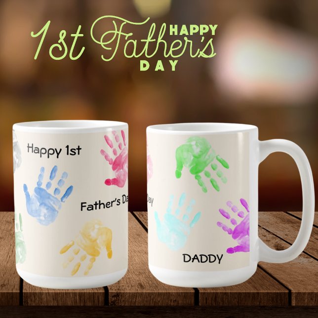 Happy 1st Father's Day Daddy Kid Handprint Mug (Creator Uploaded)