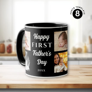 Happy 1st Father's Day Navy Blue 8 Photo Collage Mug