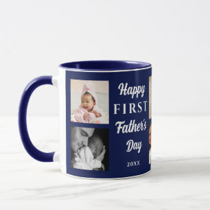 Happy 1st Father's Day Navy Blue 8 Photo Collage Mug