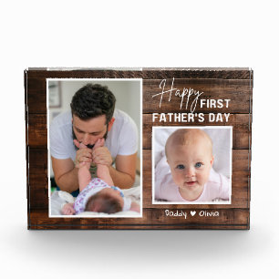 Happy 1st Father's Day New Dad 2 Photo Dark Wood  