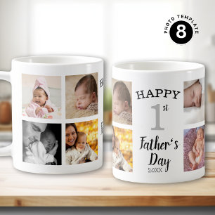 Happy 1st Father's Day New Dad 8 Photo Collage  Coffee Mug