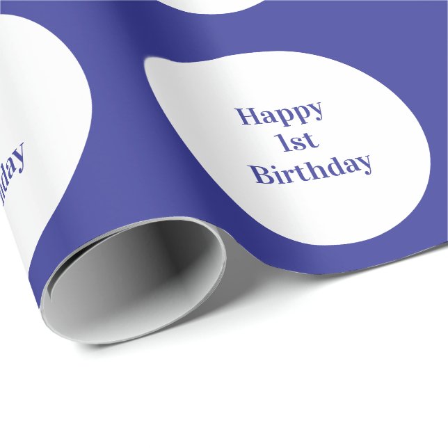 Happy 1st First Birthday Blue Polka Dot Boys Girls Wrapping Paper (Roll Corner)