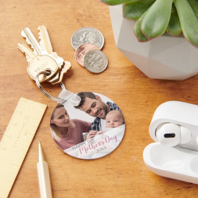 Happy 1st Mothers Day 2026 Baby Girl Photo Key Ring (Desk)