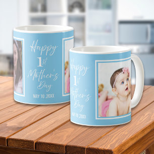 Happy 1st Mother's Day Baby Blue 2 Photo Collage Coffee Mug