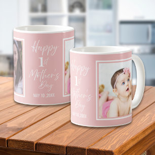 Happy 1st Mother's Day Baby Pink 2 Photo Collage  Coffee Mug