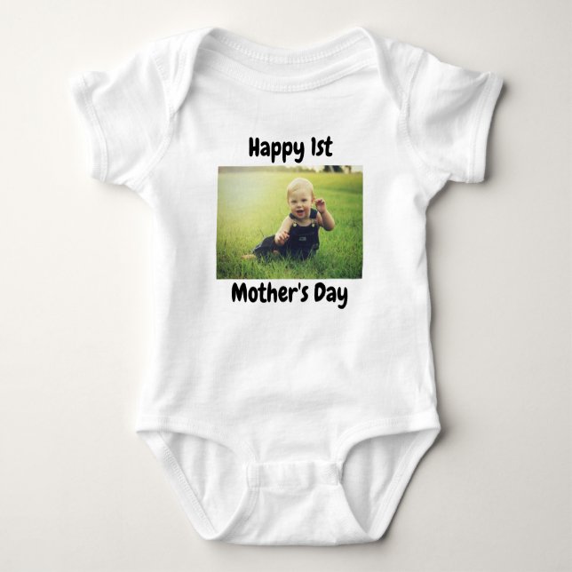 Happy 1st Mother's Day, Custom Photo Baby Bodysuit (Front)