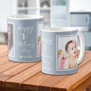 Happy 1st Mother's Day Dusty Blue 2 Photo Coffee Mug