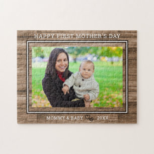 Happy 1st Mother's Day Mom And Baby Photo Wood Jigsaw Puzzle