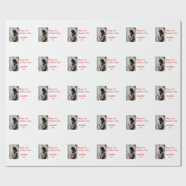 Happy 1st mothers day name photo red yellow year k wrapping paper (Flat)