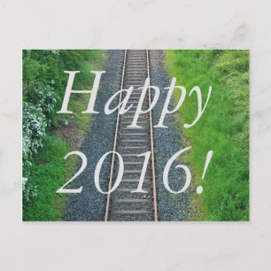 Happy 2016! Train Track Railway in Nature Postcard
