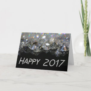 Happy  2017 Elegant Black Silver Shiny Diamonds Holiday Card