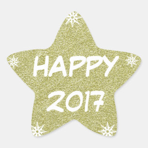 Happy 2017, Happy New Year Gold Glitter Sticker