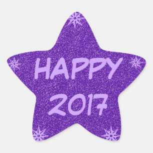 Happy 2017, Happy New Year Purple Glitter Sticker
