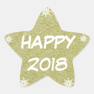 Happy 2018, Happy New Year Gold Glitter Sticker