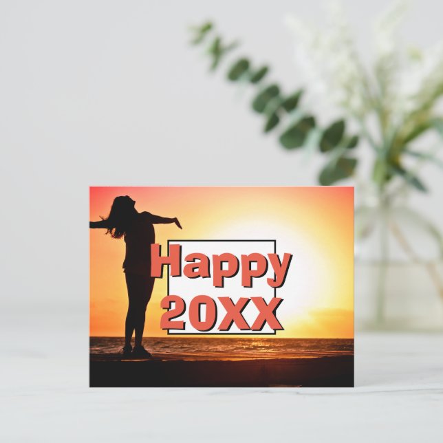 Happy 2023 Positive Woman Photo New year Holiday Postcard (Standing Front)