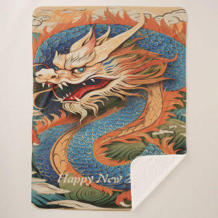 Happy 2024 Dragon Year Sherpa Blanket