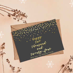 Happy 2024 - Gold Script & Confetti - New Year's  Postcard