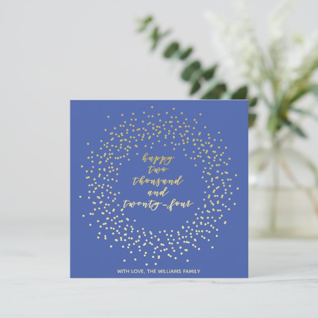 Happy 2024 - Gold Script & Wreath New Year Card (Standing Front)