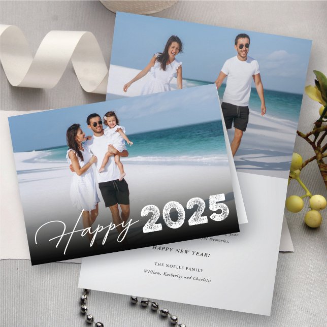 Happy 2025 Typography Minimalist New Year Photo Holiday Card (Happy 2025 Simple Typography Minimalist New Year Photo Holiday Card @ fat_fa_tin)