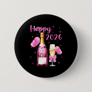 Happy 2026 Cheers To A New Year 2026 Champagne Coq 6 Cm Round Badge