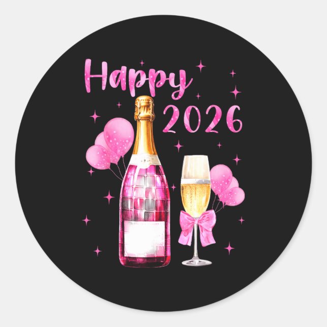 Happy 2026 Cheers To A New Year 2026 Champagne Coq Classic Round Sticker (Front)
