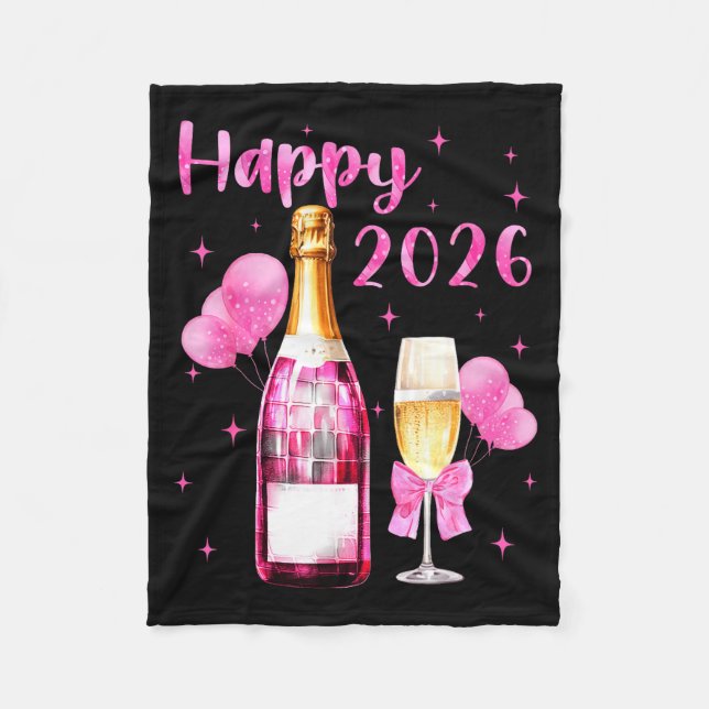 Happy 2026 Cheers To A New Year 2026 Champagne Coq Fleece Blanket (Front)