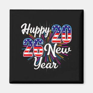 Happy 2026 New Year Patriotic Fireworks Design Par Magnet