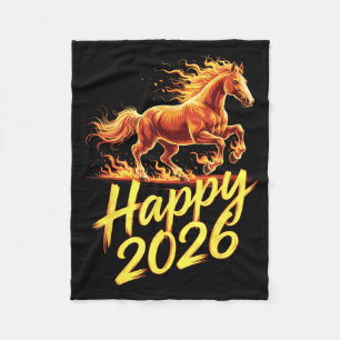 Happy 2026 Year Of The Horse Chinese Zodiac New Ye Fleece Blanket