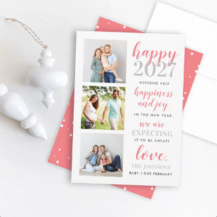 Happy 2027 Pink Grey Expecting Pregnancy Photo Holiday Card