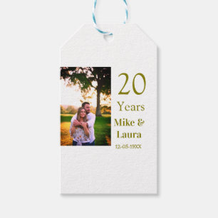 Happy 20th anniversary add couple name date golden gift tags