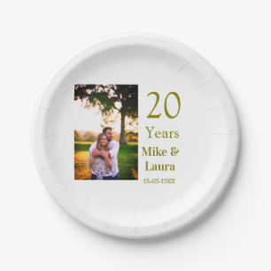 Happy 20th anniversary add couple name date golden paper plate