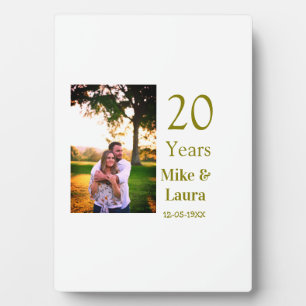 Happy 20th anniversary add couple name date golden plaque