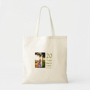 Happy 20th anniversary add couple name date golden tote bag