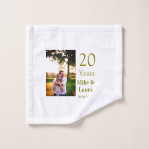 Happy 20th anniversary add couple name date golden wash cloth