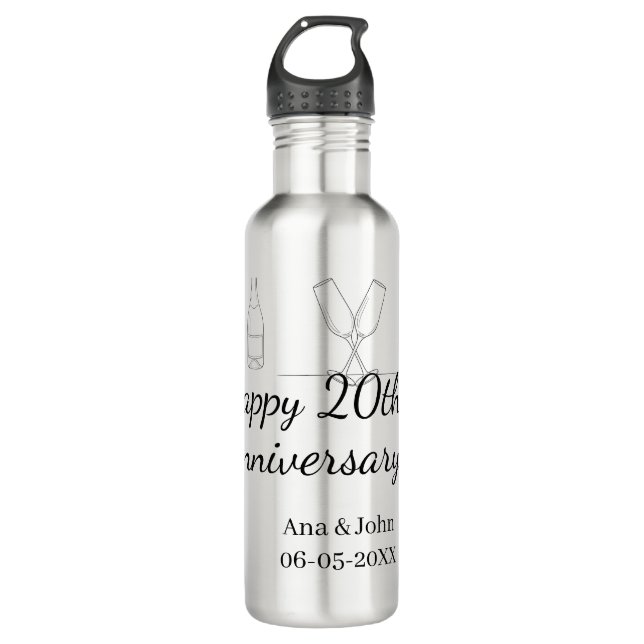 Happy 20th anniversary champagne bottle glass name (Front)