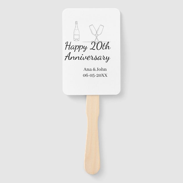 Happy 20th anniversary champagne bottle glass name hand fan (Front)