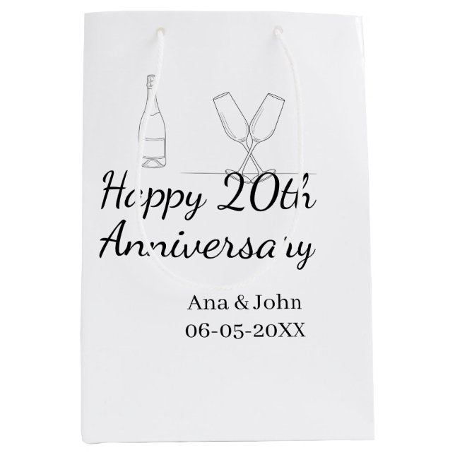 Happy 20th anniversary champagne bottle glass name medium gift bag (Front)