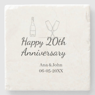 Happy 20th anniversary champagne bottle glass name stone coaster