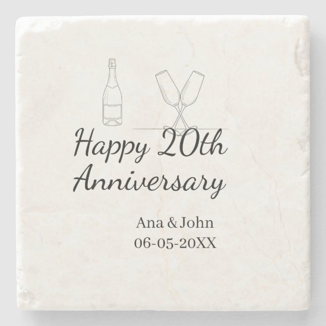 Happy 20th anniversary champagne bottle glass name stone coaster (Front)