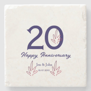 Happy 20th anniversary purple bold letter name lea stone coaster