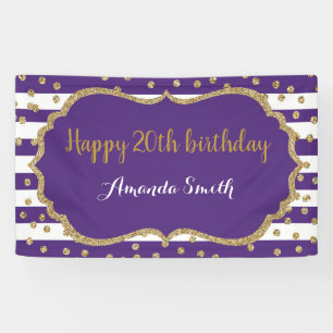 Happy 20th Birthday Banner Purple and Gold Glitter