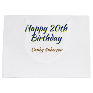 happy 20th birthday blue yellow simple minimal dat large gift bag