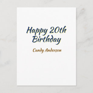 happy 20th birthday blue yellow simple minimal dat postcard
