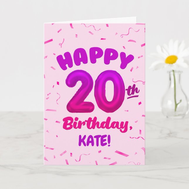 Happy 20th Birthday Card with Custom Name (Small Plant)