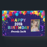 Happy 20th Birthday Colorful Balloons Navy Blue Banner<br><div class="desc">Happy 20th Birthday Colorful Balloons Confetti Navy Blue Photo Banner. For further customization,  please click the "Customize it" button and use our design tool to modify this template.</div>