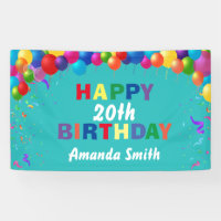 Happy 20th Birthday Colorful Balloons Teal