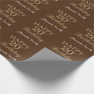 Happy 20th Birthday Gold Glitter and Brown Wrapping Paper