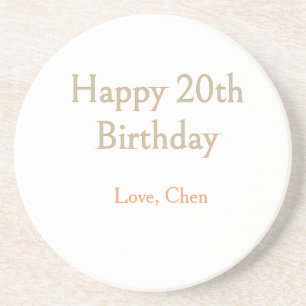 happy 20th birthday green orange pastel name date coaster