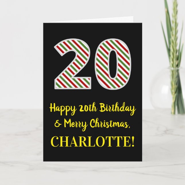 Happy 20th Birthday & Merry Christmas, Custom Name Card (Front)
