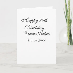 Happy 20th birthday name date simple minimal  card